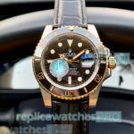 Best Quality Replica Rolex Submariner Black Bezel Black Leather Strap Men's Watch